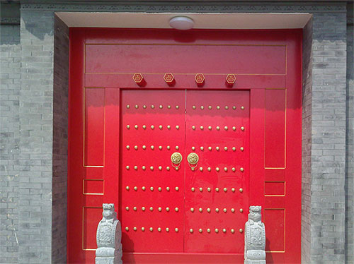 敦化中国传统四合院系列朱红色中式木制大门木作
